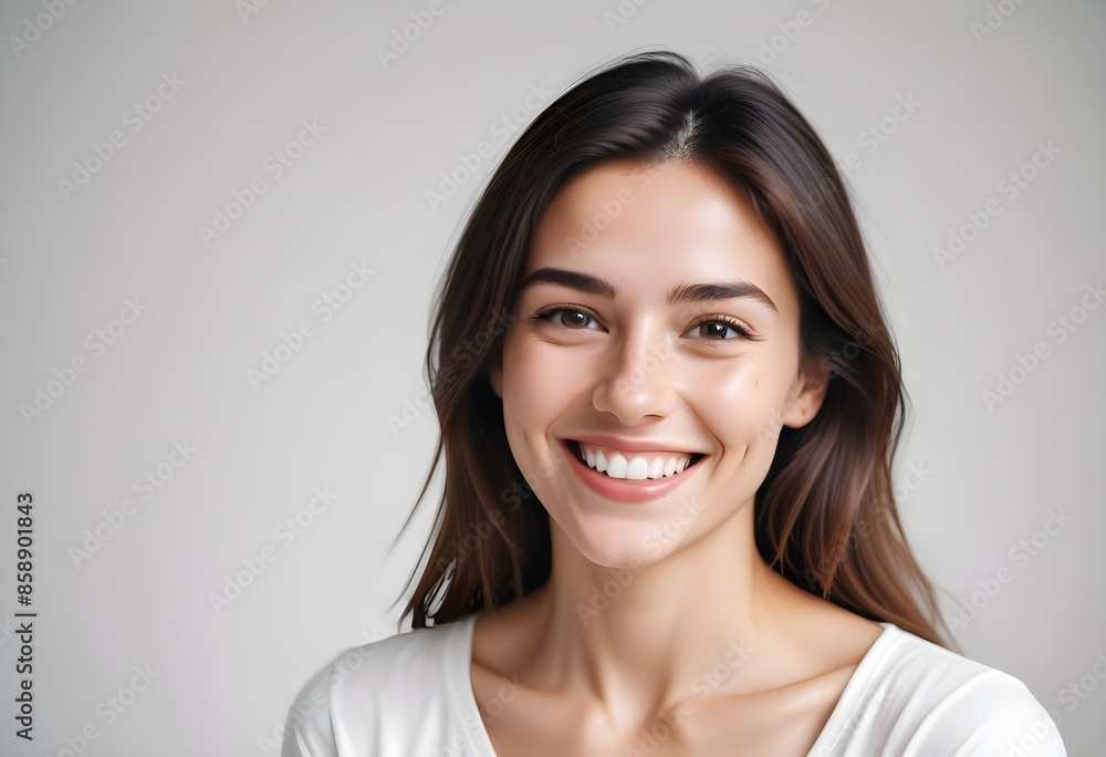 Positive smiling woman on white background Positive smiling woman on white background