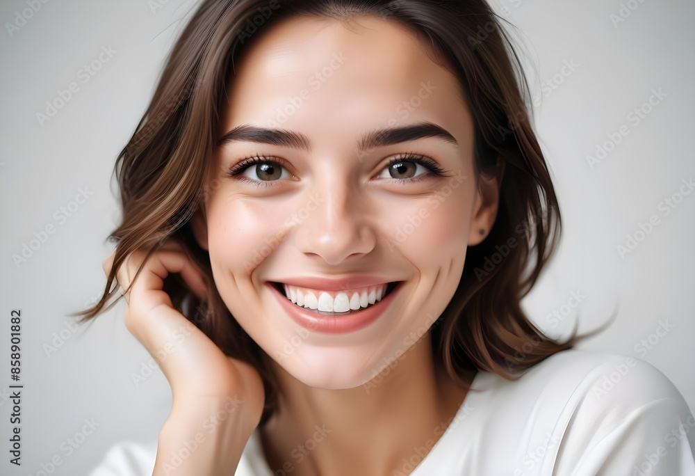 Positive smiling woman on white background Positive smiling woman on white background