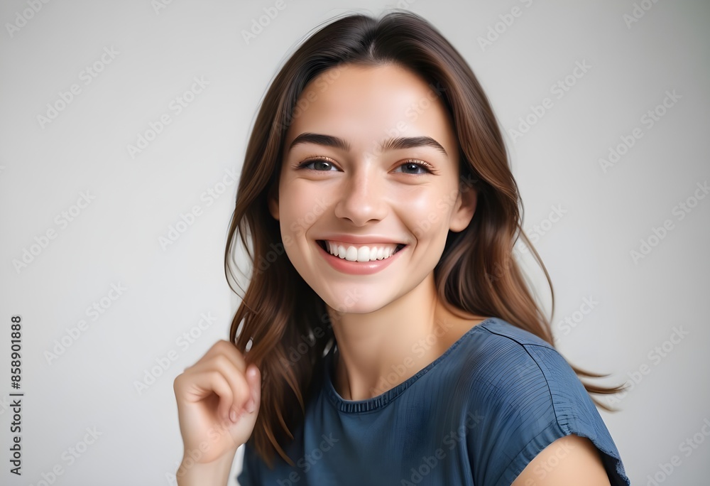 Positive smiling woman on white background Positive smiling woman on white background