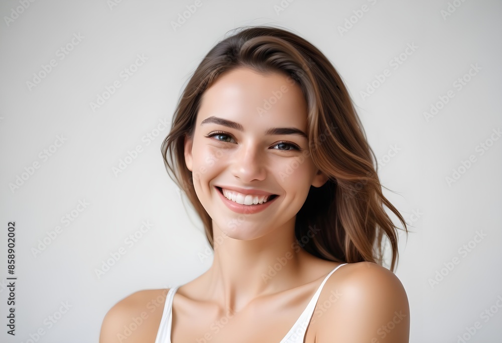 Positive smiling woman on white background Positive smiling woman on white background