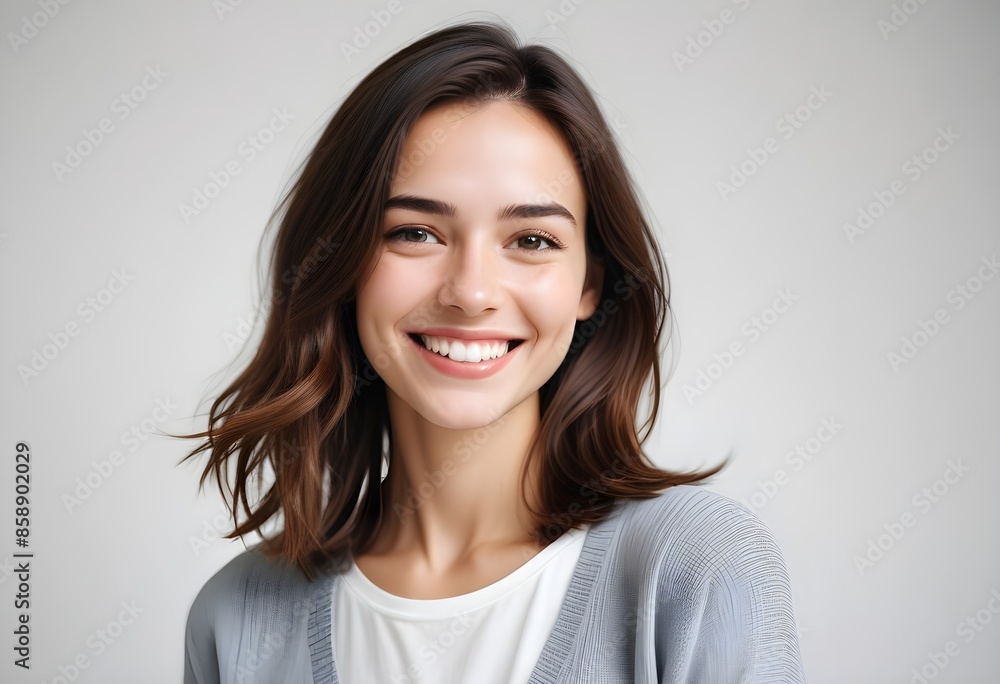 Positive smiling woman on white background Positive smiling woman on white background