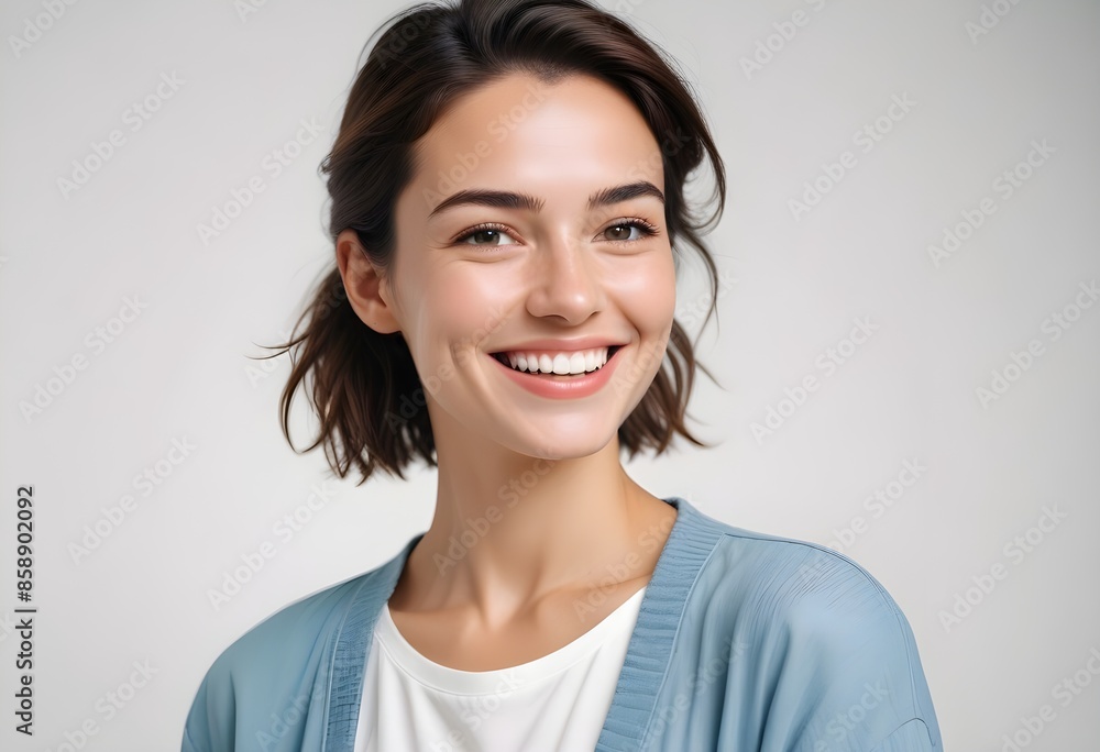 Positive smiling woman on white background Positive smiling woman on white background