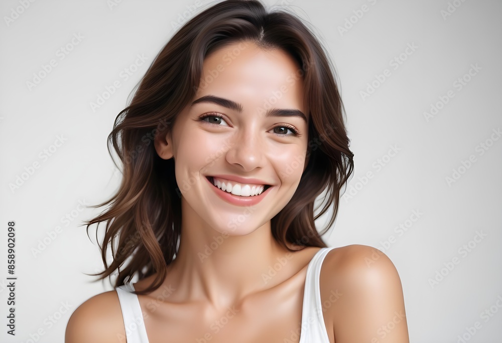 Positive smiling woman on white background Positive smiling woman on white background