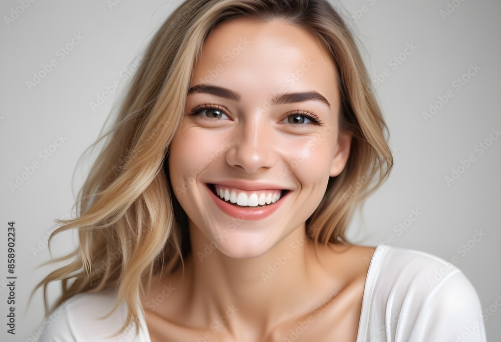 Positive smiling woman on white background Positive smiling woman on white background