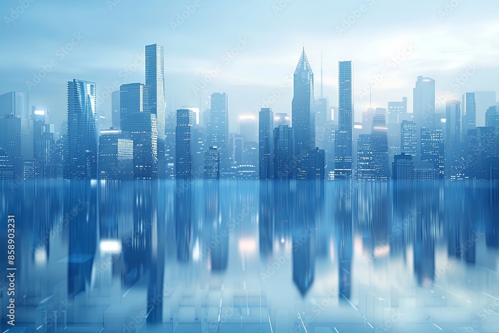 Fototapeta premium Modern city skyline with skyscrappers and reflection created with Generative AI