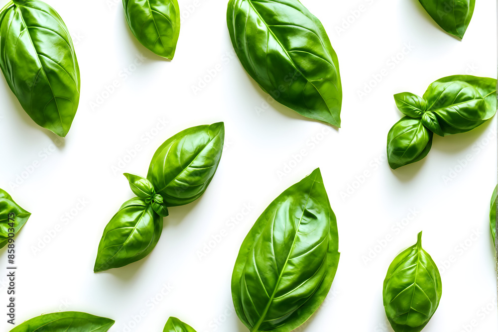 Basil isolated. Basil leaf flat lay on white background. Green basil leaves collection top view. Full depth of field.
Basil isolated. Basil leaf flat lay on white background. Green basil leaves collection top view. Full depth of field.