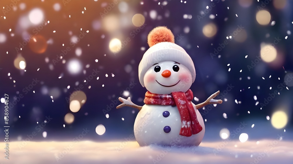 A charming, happy snowman playing in the snow, a wonderful bokeh of light snow falling, and a Christmas background Christmas background, Christmas wallpaper, and Generative AI A charming, happy snowman playing in the snow, a wonderful bokeh of light snow falling, and a Christmas background Christmas background, Christmas wallpaper, and Generative AI
