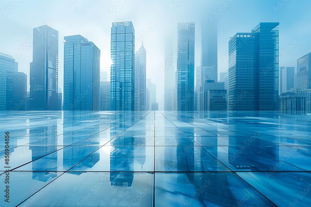 Modern city skyline with skyscrappers and reflection created with Generative AI Modern city skyline with skyscrappers and reflection created with Generative AI