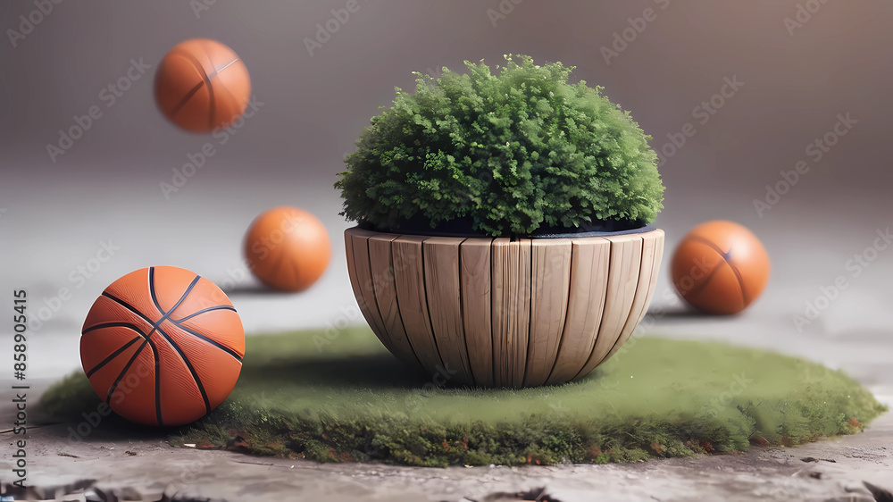 Basket ball thé objectif in thé garden 3d art Basket ball thé objectif in thé garden 3d art