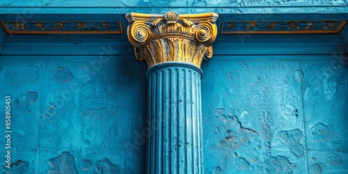 Vertical grooved column leads to ornate capital, Behr color trends inspire a regal atmosphere. photo