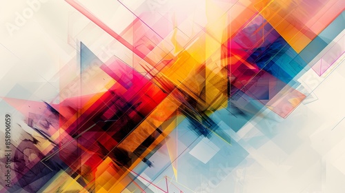 An abstract, artistic representation of innovation, with colorful geometric shapes and lines converging to form a unique and novel concept.