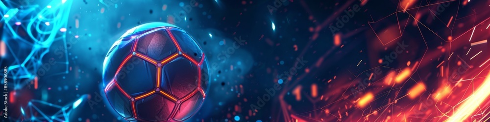 Naklejka premium High-Resolution AI-Generated Futuristic Design Background Poster Featuring Smooth Glowing Neon Details and Mechanical Digital Appearance for Online Gaming Tournaments, European Cup, World Championship