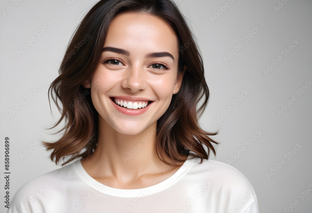Positive smiling woman on white background Positive smiling woman on white background