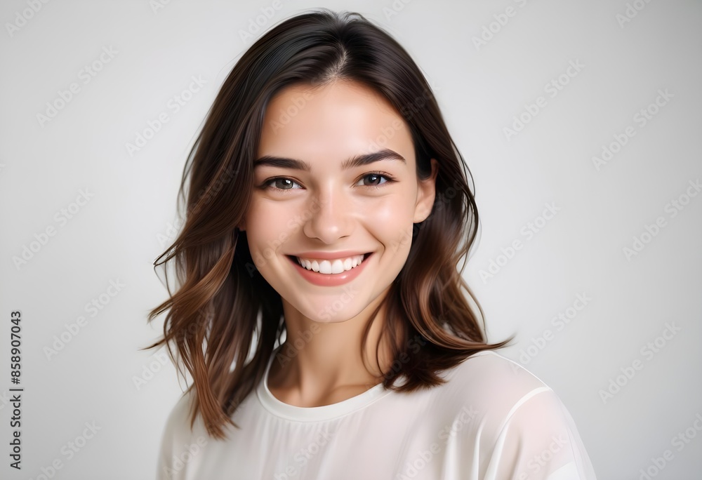 Positive smiling woman on white background Positive smiling woman on white background
