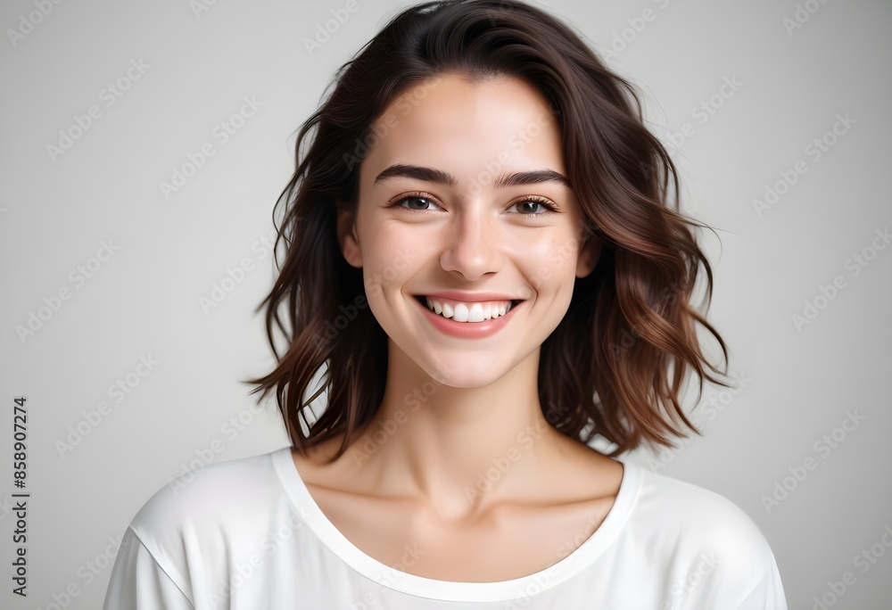 Positive smiling woman on white background Positive smiling woman on white background