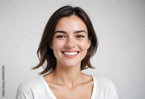 Positive smiling woman on white background