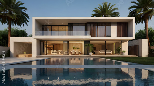 Elegant minimalist house with elegant living room,Generative AI photo