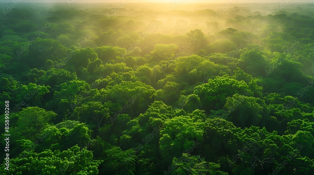 Lush green forest bathed in the warm glow of sunlight filtering through a healthy ozone layer, emphasizing the importance of ozone for a thriving ecosystem. Lush green forest bathed in the warm glow of sunlight filtering through a healthy ozone layer, emphasizing the importance of ozone for a thriving ecosystem.
