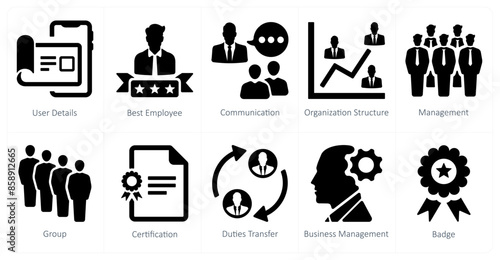 A set of 10 web marketing icons as user details, best employee, communication