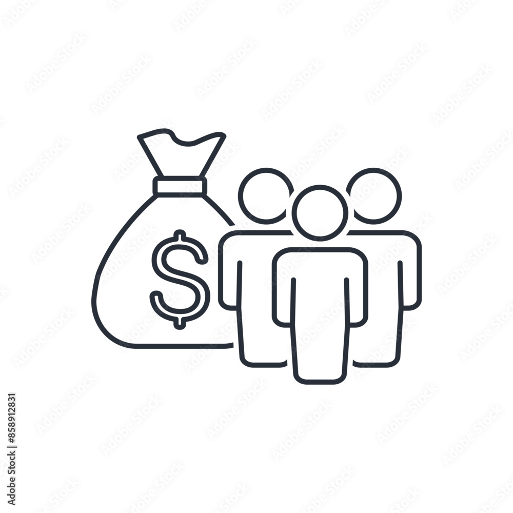 A group of people with financial capital. Mutual fund, investment management.Vector linear icon isolated on white background. A group of people with financial capital. Mutual fund, investment management.Vector linear icon isolated on white background.