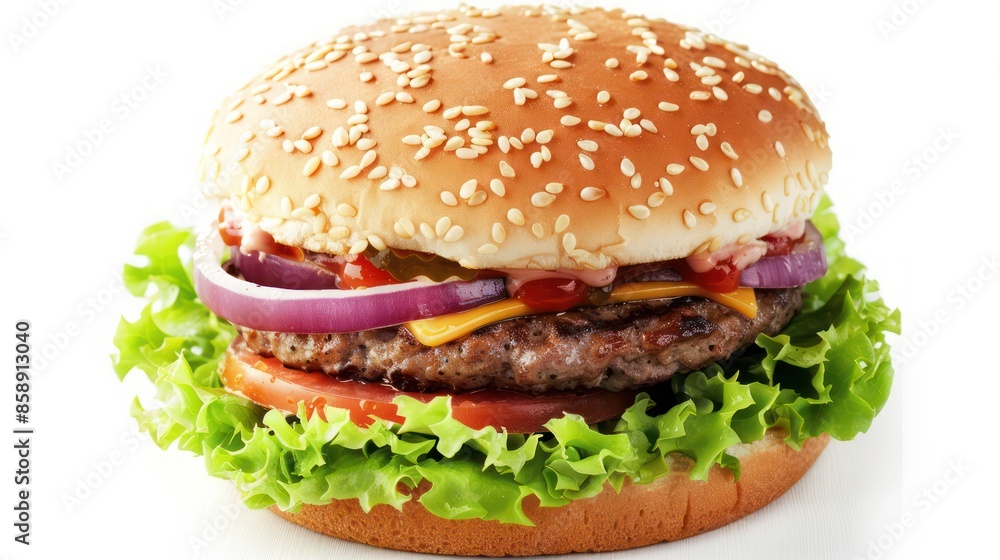 Classic hamburger stock photo, isolated in white Classic hamburger stock photo, isolated in white