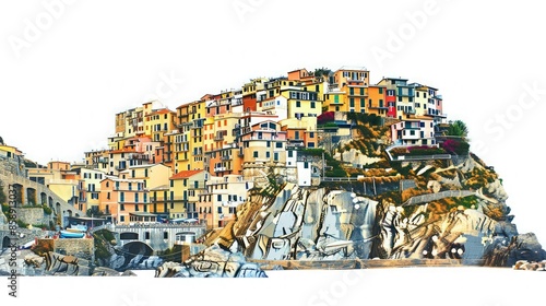 Wallpaper Mural Colorful houses cascade down cliffs in picturesque coastal village on a bright sunny day, showcasing stunning architecture and natural beauty. Torontodigital.ca