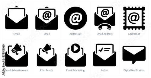 A set of 10 web marketing icons as email, address at, email address