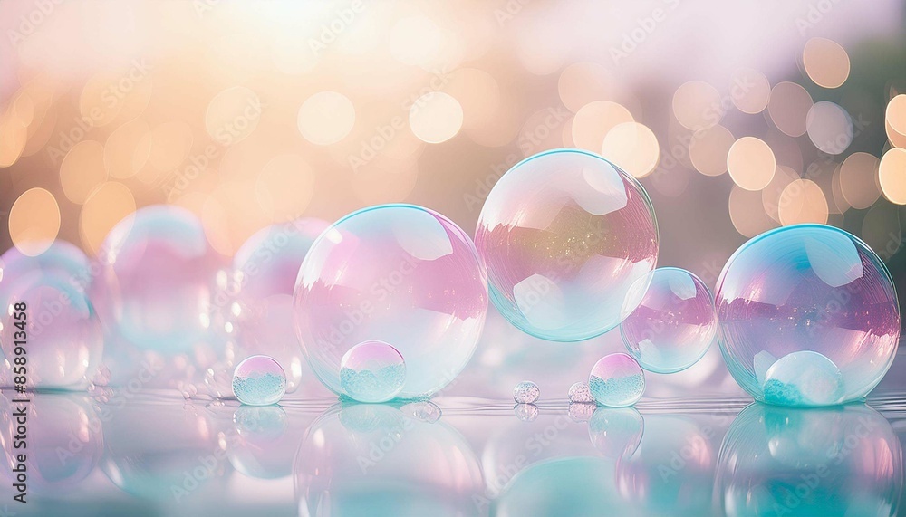 Abstract background of soap bubbles by circles of bokeh lights AI generated