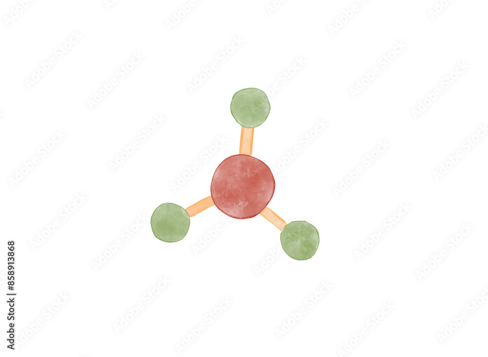 Hand-drawn watercolor illustration of a molecule isolated on a white background. Hand-drawn watercolor illustration of a molecule isolated on a white background.
