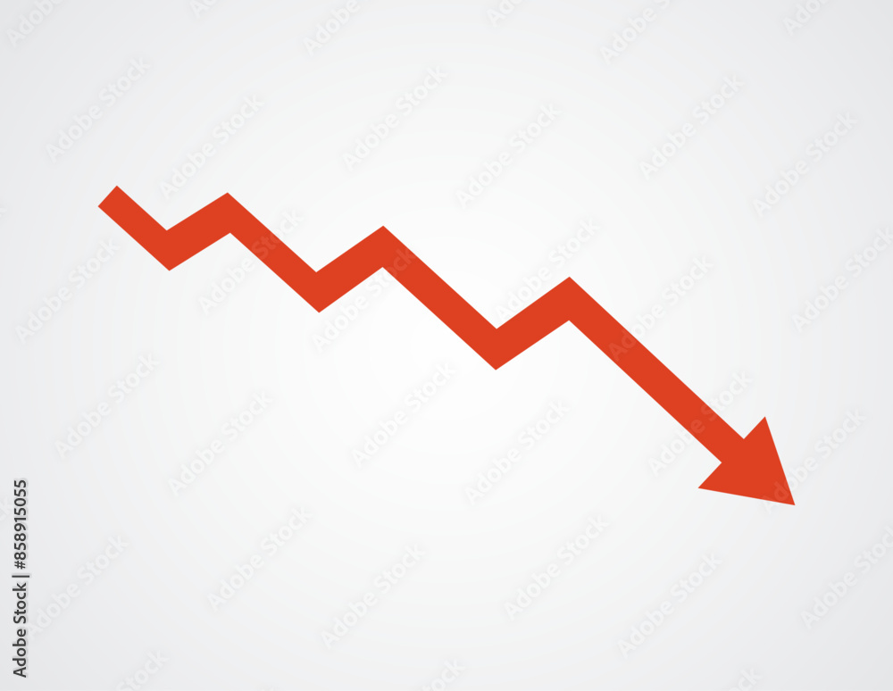 Rate down, Falling, Drop. Vertical polygon arrow red color. Easy editable vector stock. Rate down, Falling, Drop. Vertical polygon arrow red color. Easy editable vector stock.