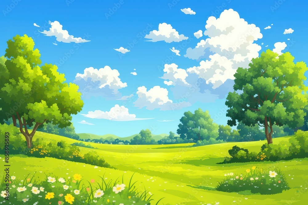 Fototapeta premium Sunny Meadow with Lush Greenery