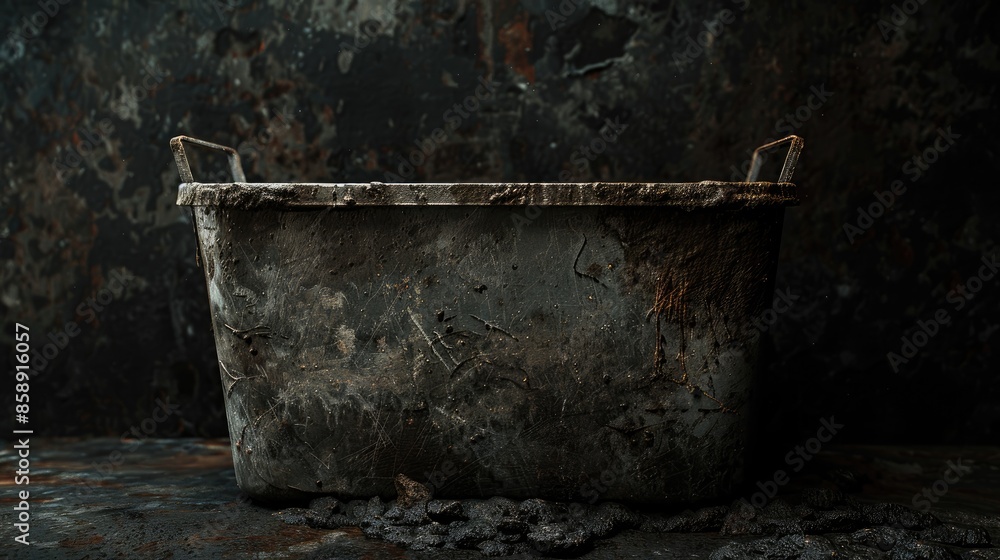Dirty container against dark surface Dirty container against dark surface
