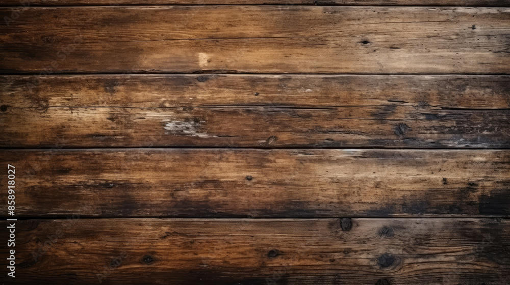 Old brown rustic dark grunge wooden timber wall or floor or table texture - oak wood background banner, with vignette, Generative AI