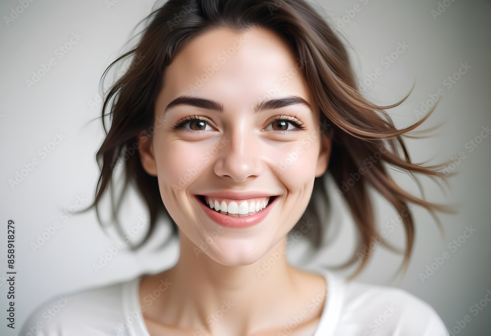 Positive smiling woman on white background Positive smiling woman on white background