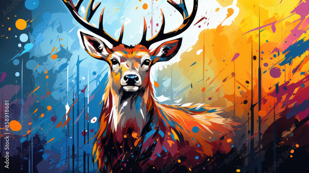 Abstract animal background illustration square - Colorful pop art painting of deer, Generative AI Abstract animal background illustration square - Colorful pop art painting of deer, Generative AI