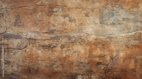 Beige brown rustic rusty natural rust stone wall or floor texture background banner panorama, Generative AI © Fang
