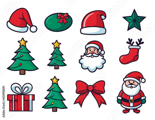 Christmas stickers and icons, vector, wektory, 