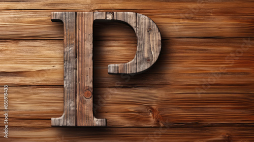 Rustic 3d wooden letter P, wood typography font, alphabet abc, isolated on transpartent background png, Generative AI