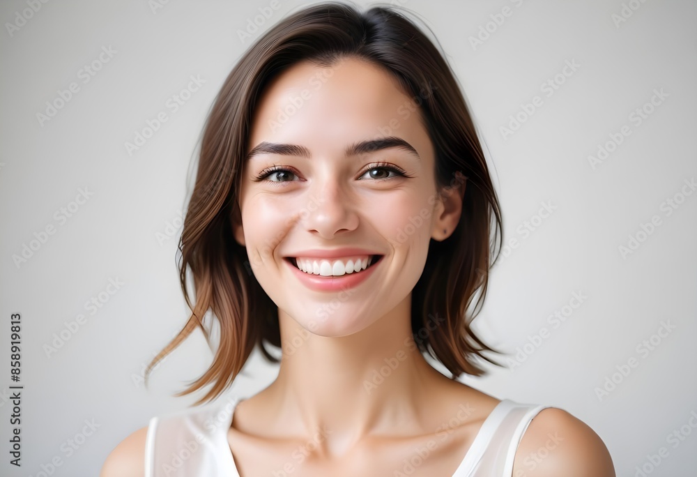Positive smiling woman on white background Positive smiling woman on white background