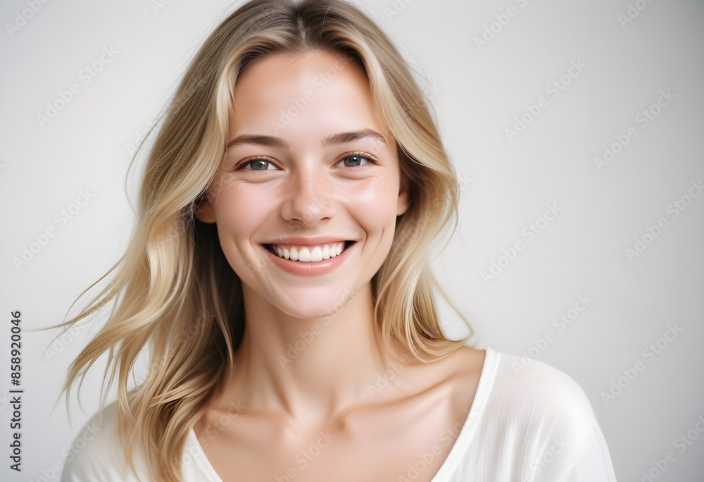 Positive smiling woman on white background Positive smiling woman on white background