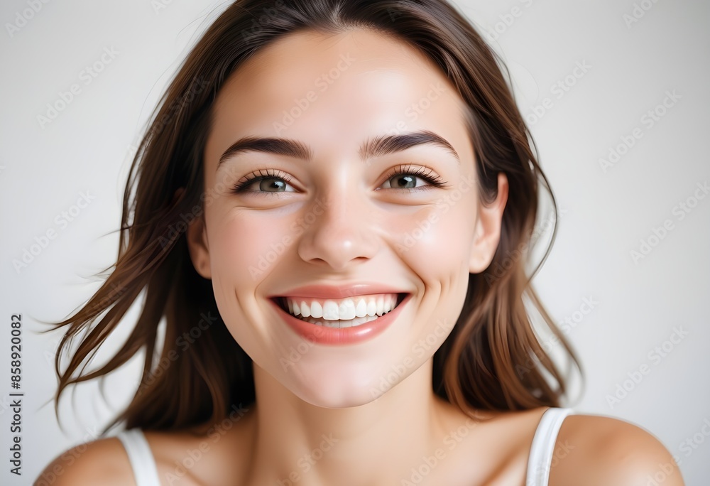 Positive smiling woman on white background Positive smiling woman on white background