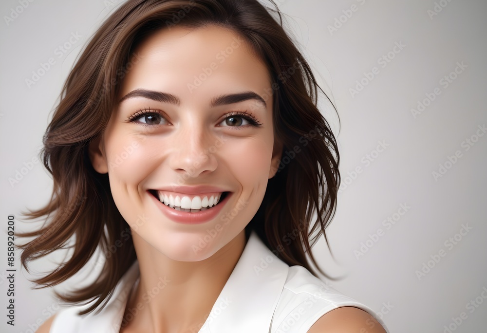 Positive smiling woman on white background Positive smiling woman on white background