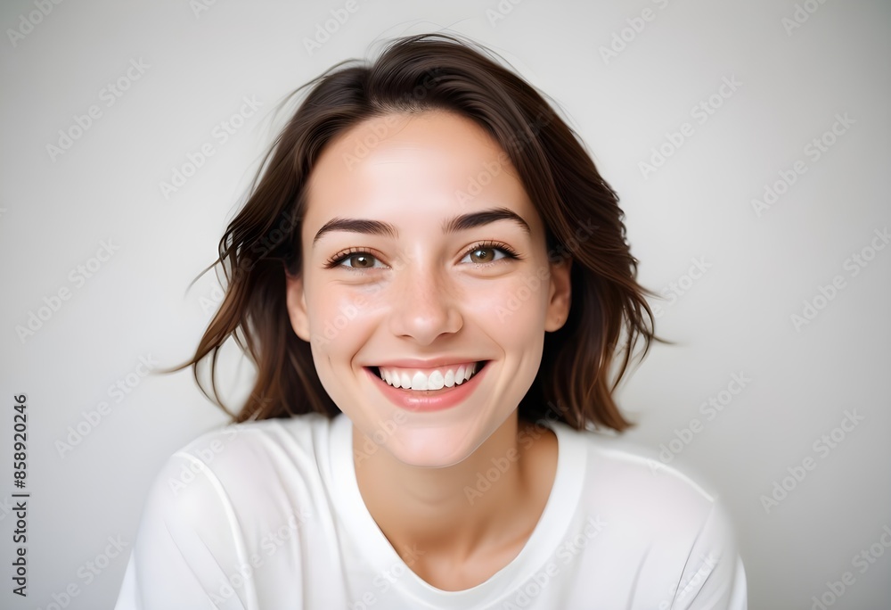 Positive smiling woman on white background Positive smiling woman on white background
