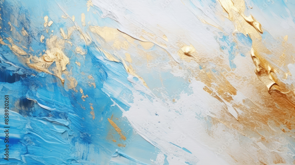 Closeup of abstract rough colorful blue white gold multicolored art painting texture background, with oil brushstroke, pallet knife paint on canvas, Generative AI Closeup of abstract rough colorful blue white gold multicolored art painting texture background, with oil brushstroke, pallet knife paint on canvas, Generative AI