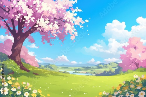 Tranquil Spring Landscape with Cherry Blossoms