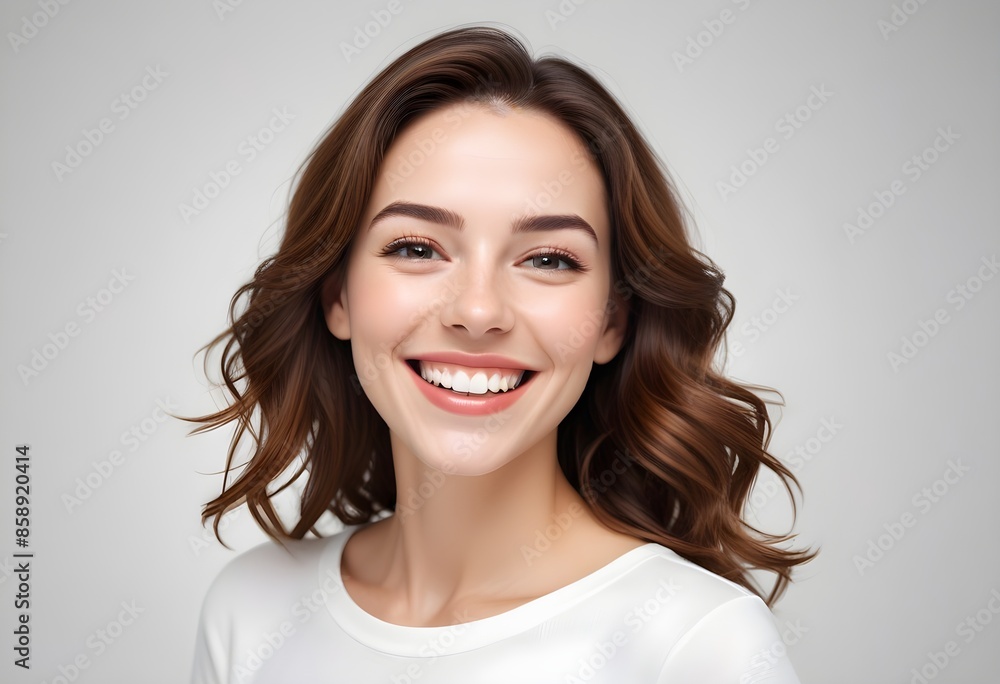 Positive smiling woman on white background Positive smiling woman on white background