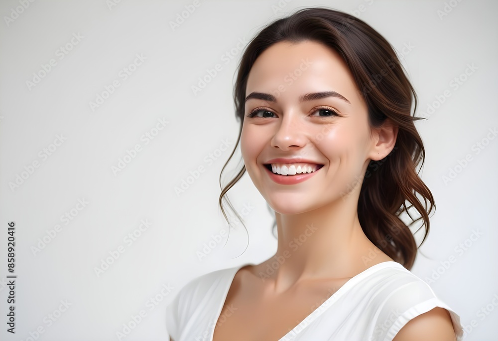 Positive smiling woman on white background Positive smiling woman on white background