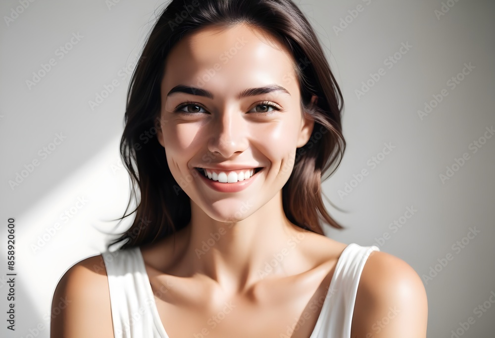 Positive smiling woman on white background Positive smiling woman on white background