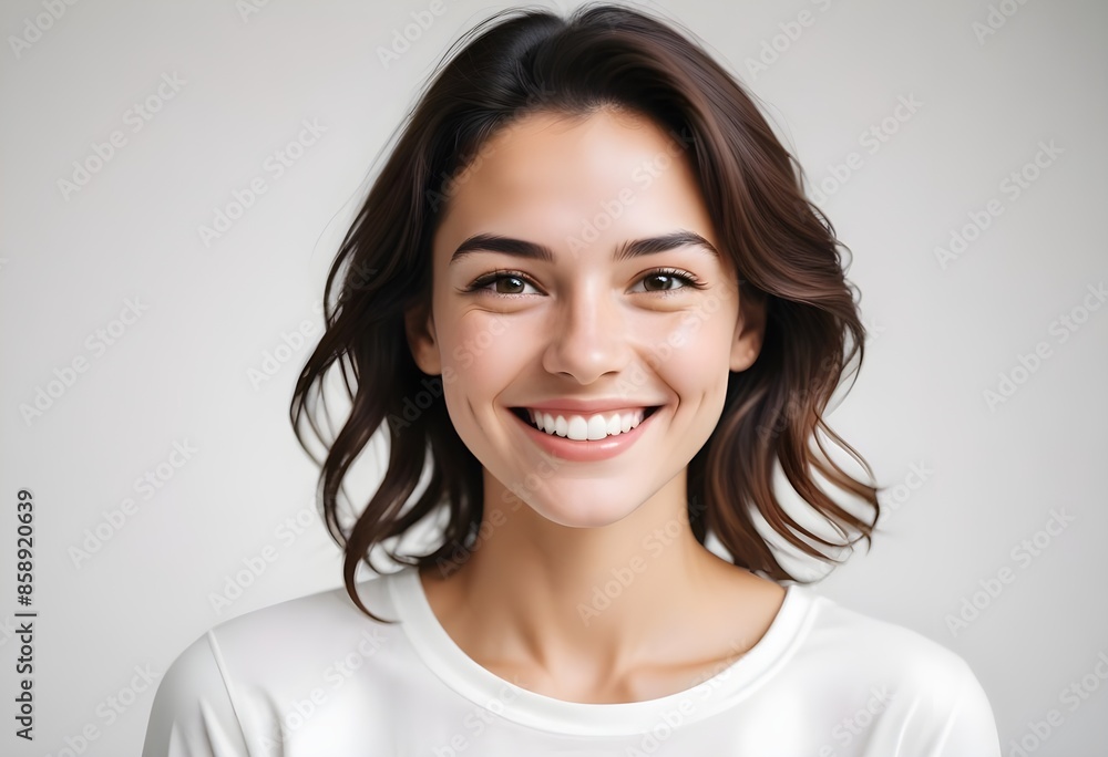 Positive smiling woman on white background Positive smiling woman on white background