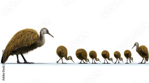 Animals wildlife kiwis birds new zeeland banner panorama long - Collection of cute kiwi bird (apteryx mantelli) family with baby, isolated on white background, Generative AI photo